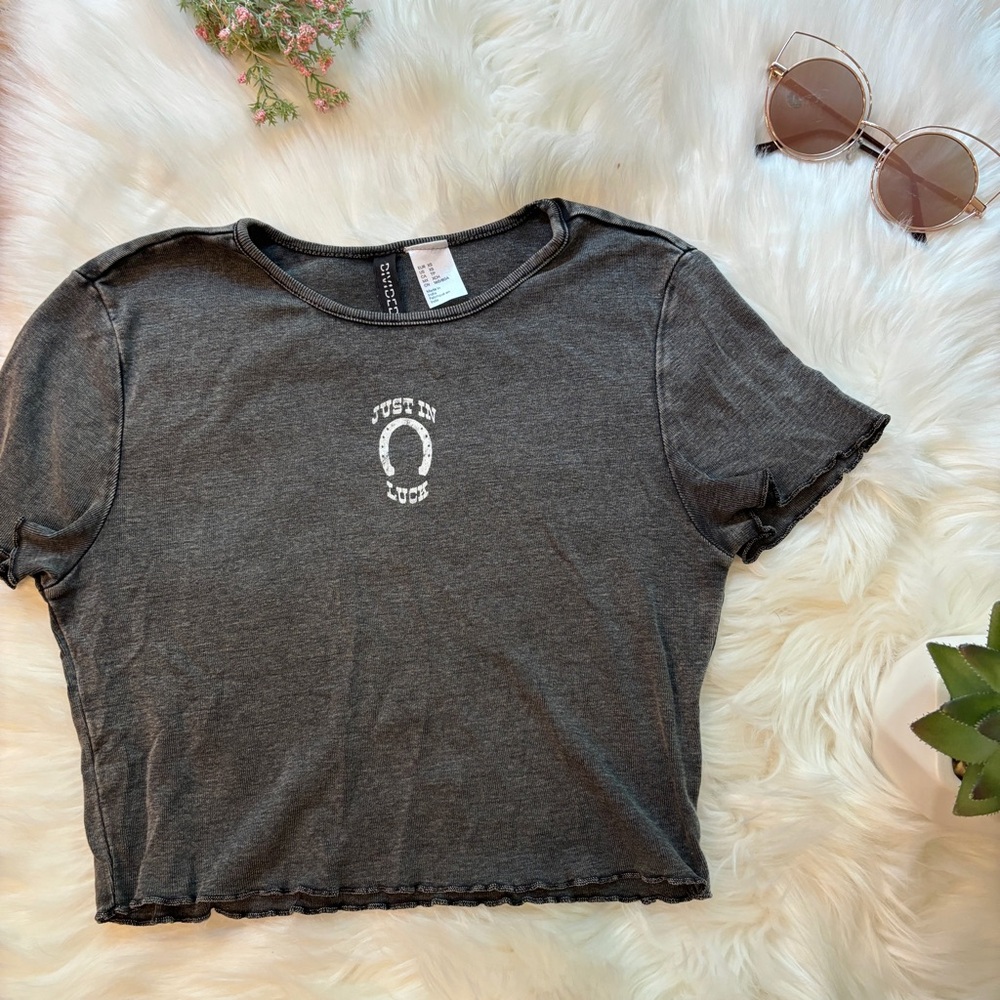 H&M Divided Just in Luck Cropped Tee